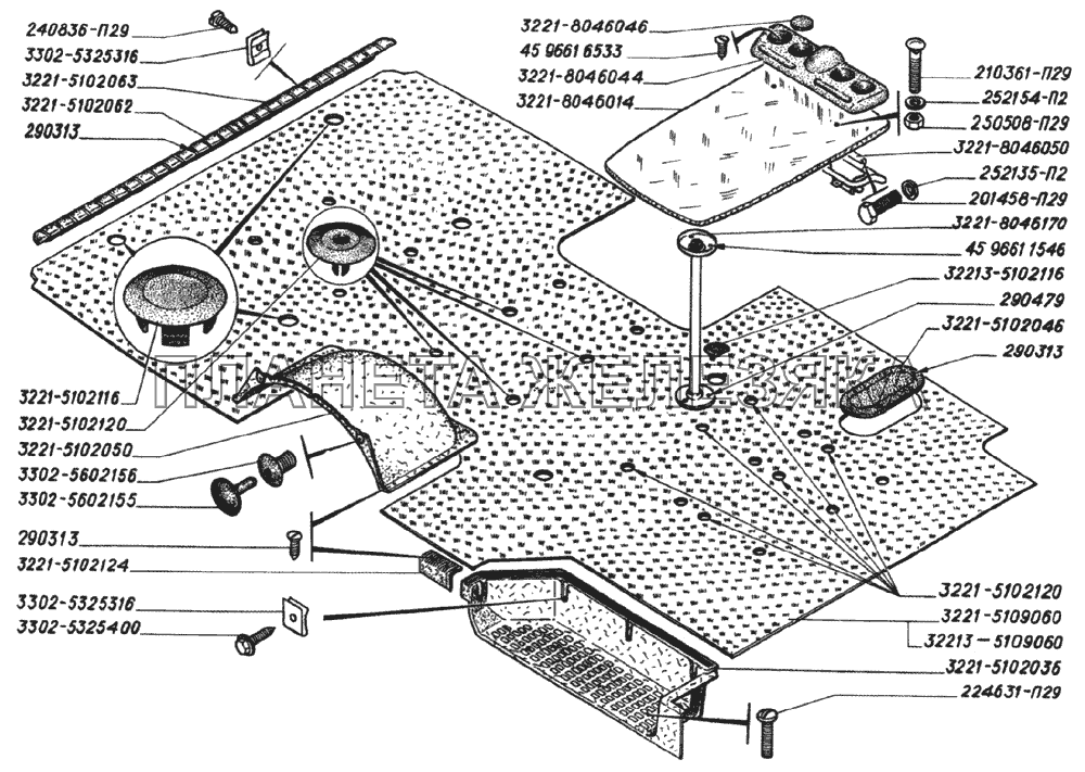 Коврик пола салона, настил подножки боковой двери, стол ГАЗ-3221 (2006)
